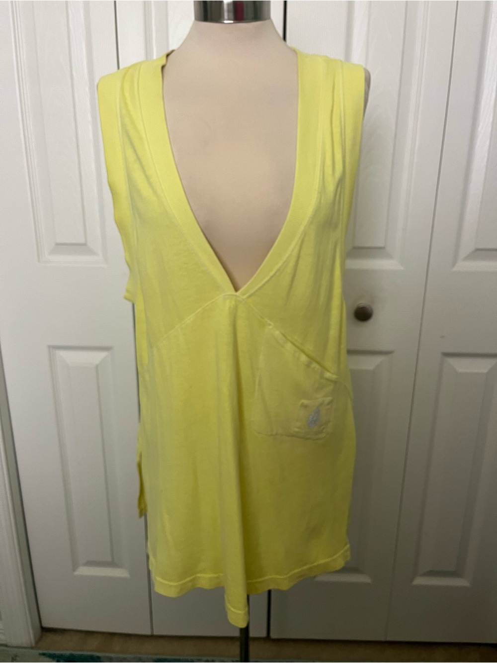 Free People Bright Yellow Sleeveless V-Neck Tunic with Front Pocket